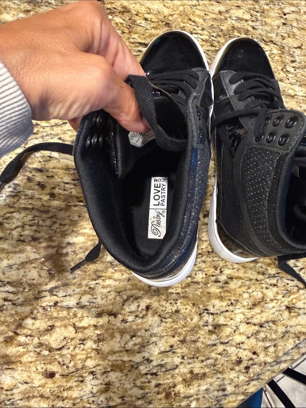 Black Patent High-Top Sneakers